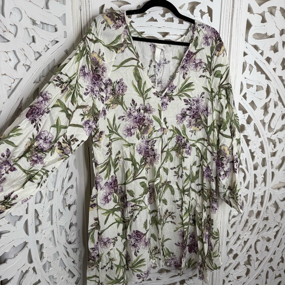H&M Off White Lavender Floral Trapeze Dress - Picture 1 of 8